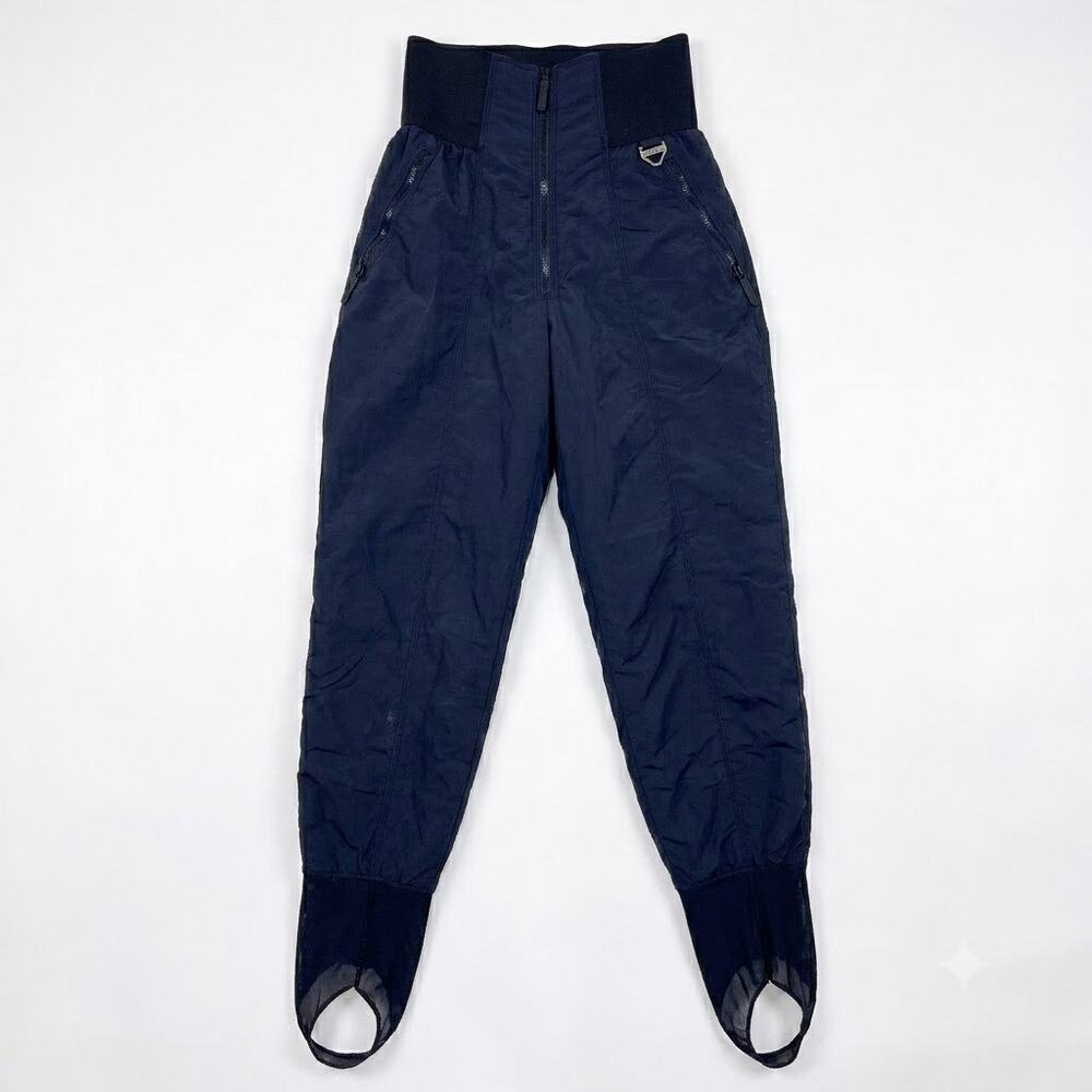 Tyrolia Retro Stirrup Ski Pants Black Snow Winter Insulated Nylon VTG Womens 8